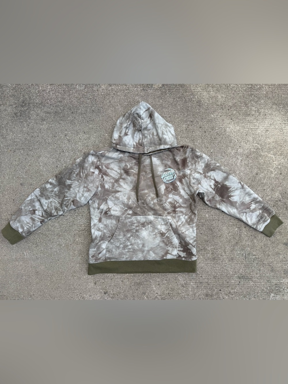 Santa Cruz Tie Dye Hoodie Sweatshirt - M - Olive Green